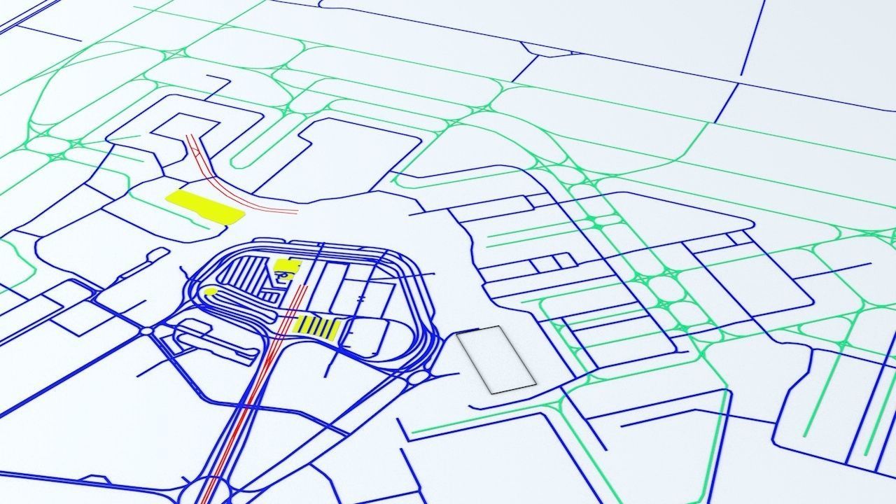 Rome Fiumicino FCO Airport Roads Buildings and Public Transport 3D model_5