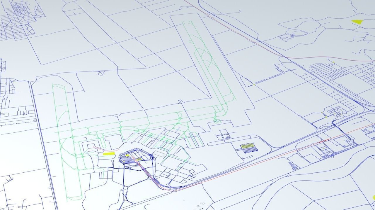 Rome Fiumicino FCO Airport Roads Buildings and Public Transport 3D model_3