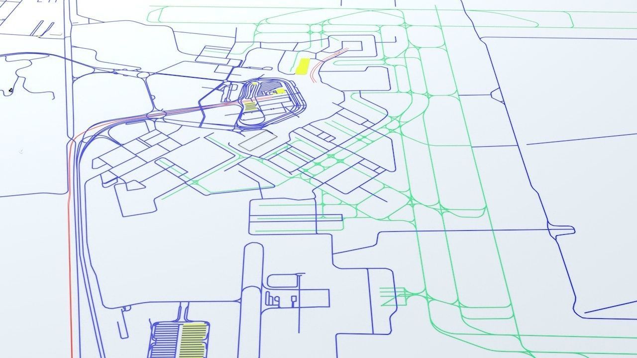Rome Fiumicino FCO Airport Roads Buildings and Public Transport 3D model_4