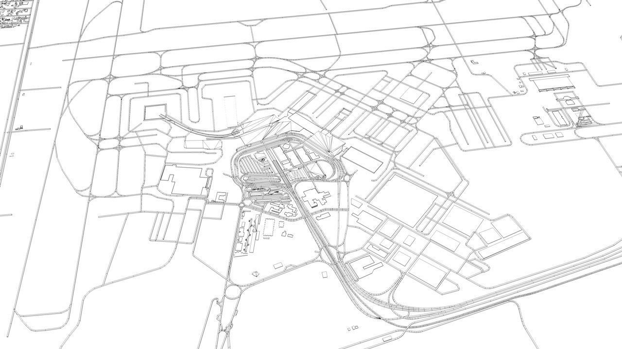 Rome Fiumicino FCO Airport Roads Buildings and Public Transport 3D model_9