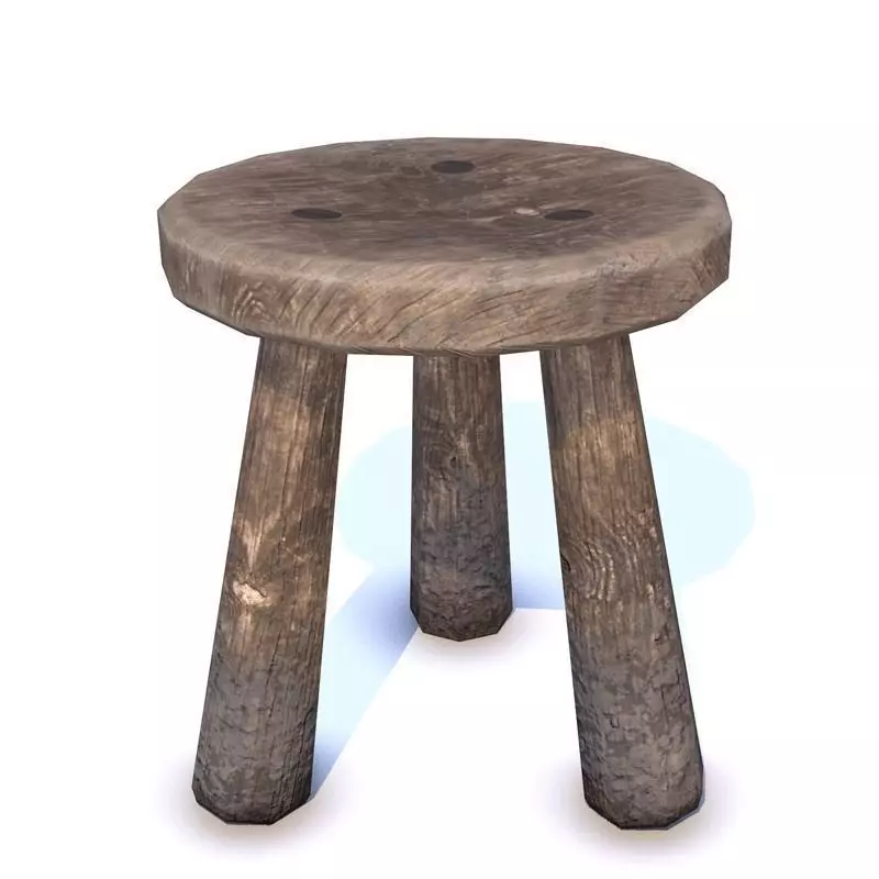 Wood Stool Low-poly 3D model_0