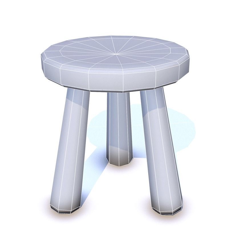 Wood Stool Low-poly 3D model_4