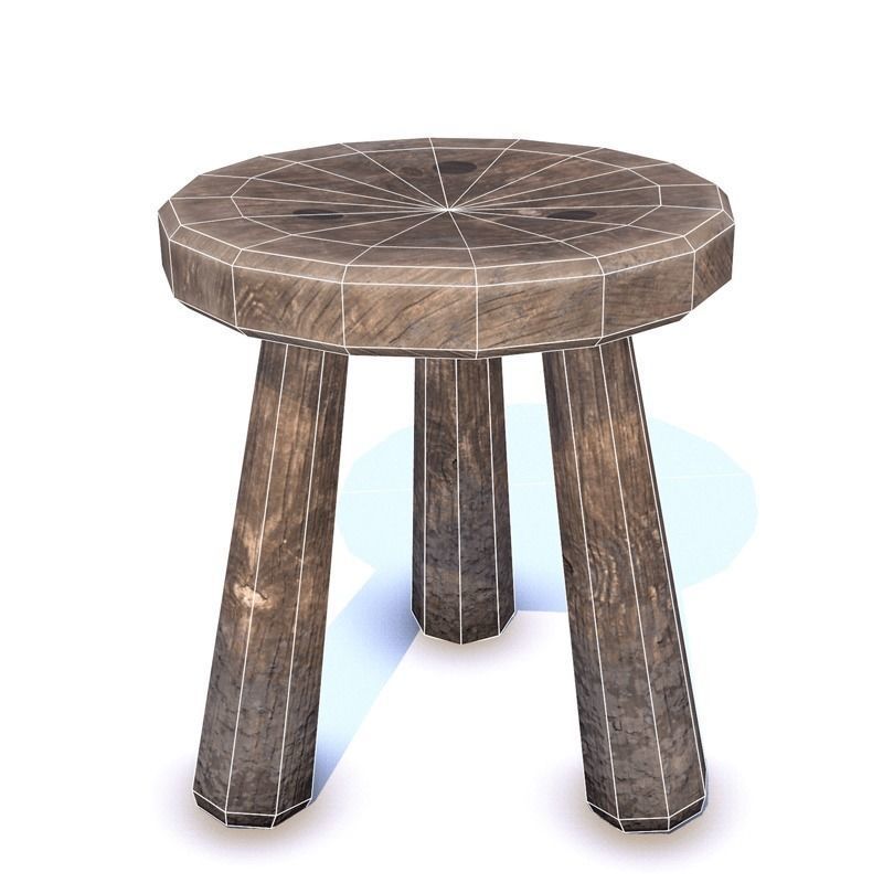 Wood Stool Low-poly 3D model_1