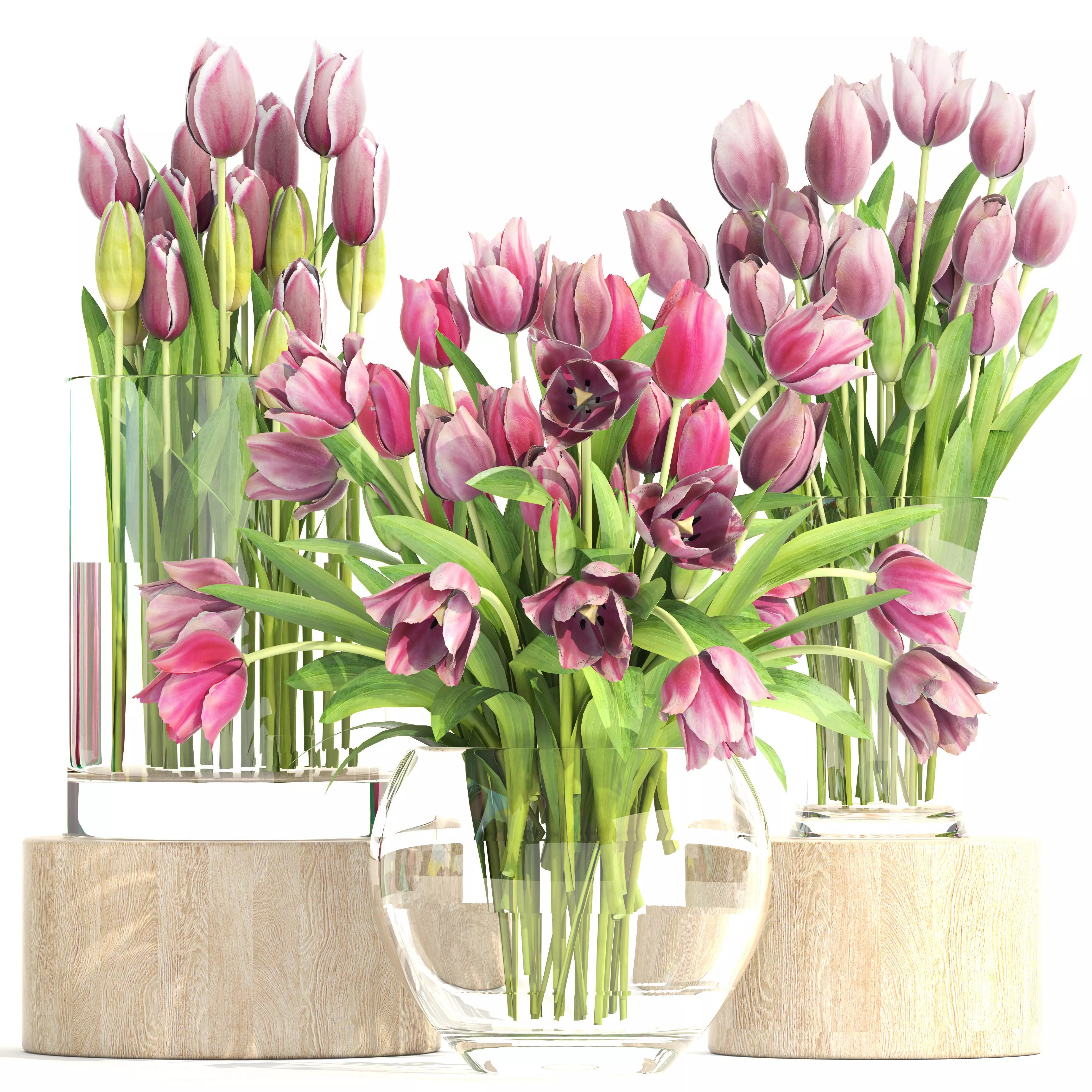 Bouquet of tulips 3 pieces 3D model_0