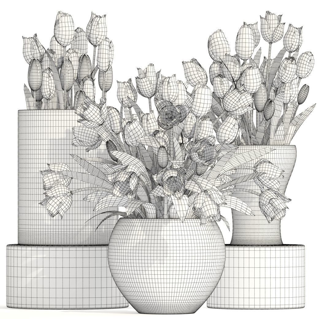 Bouquet of tulips 3 pieces 3D model_7