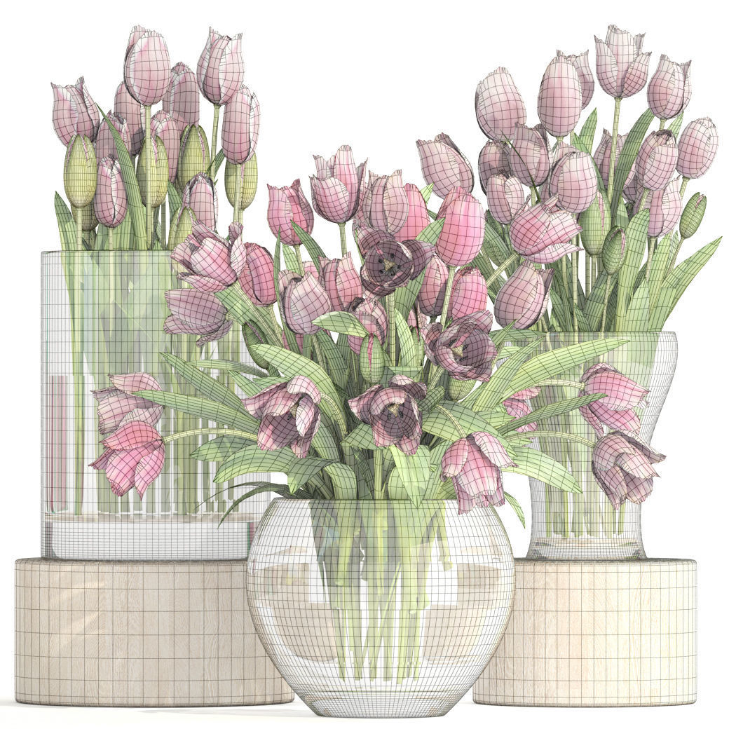 Bouquet of tulips 3 pieces 3D model_6