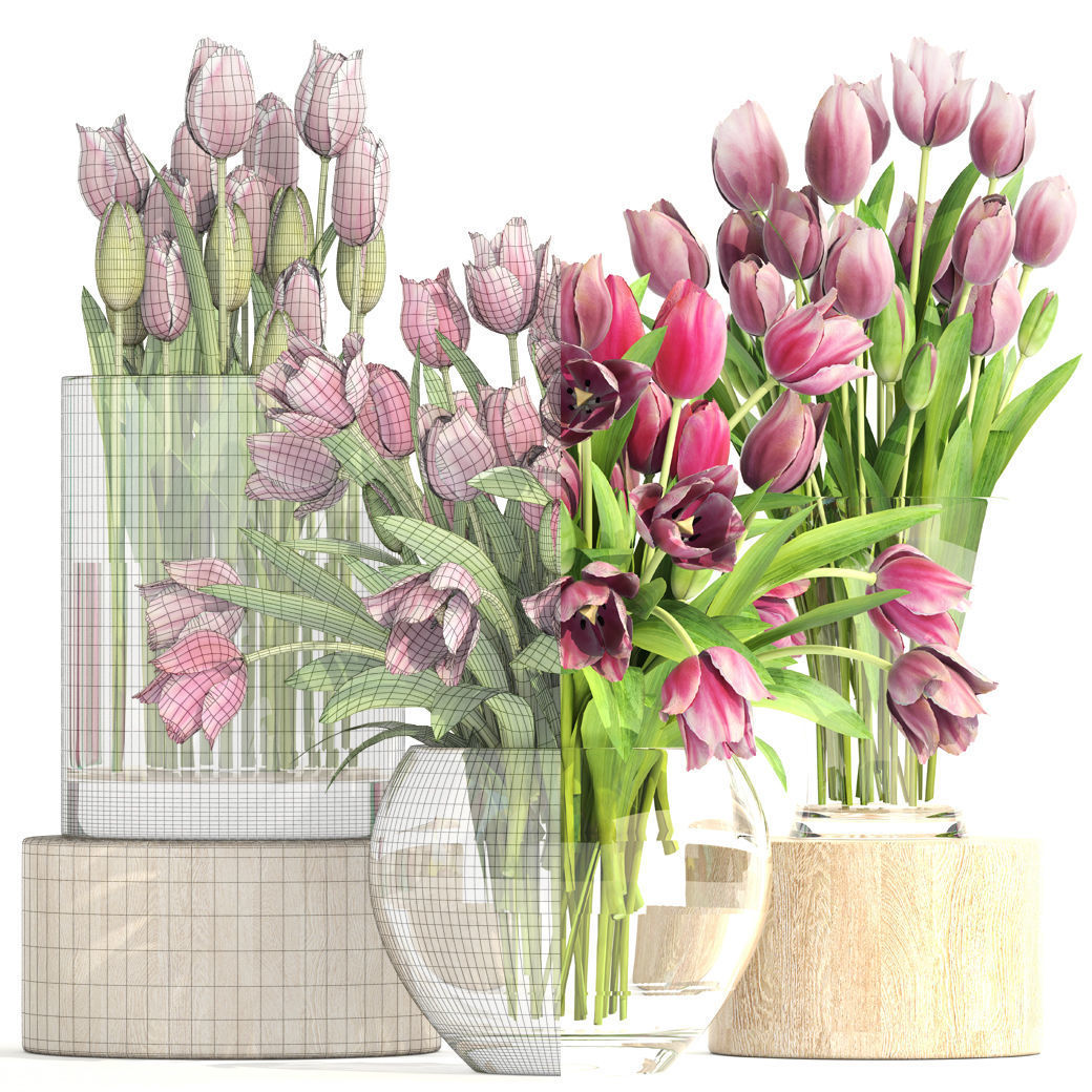 Bouquet of tulips 3 pieces 3D model_4