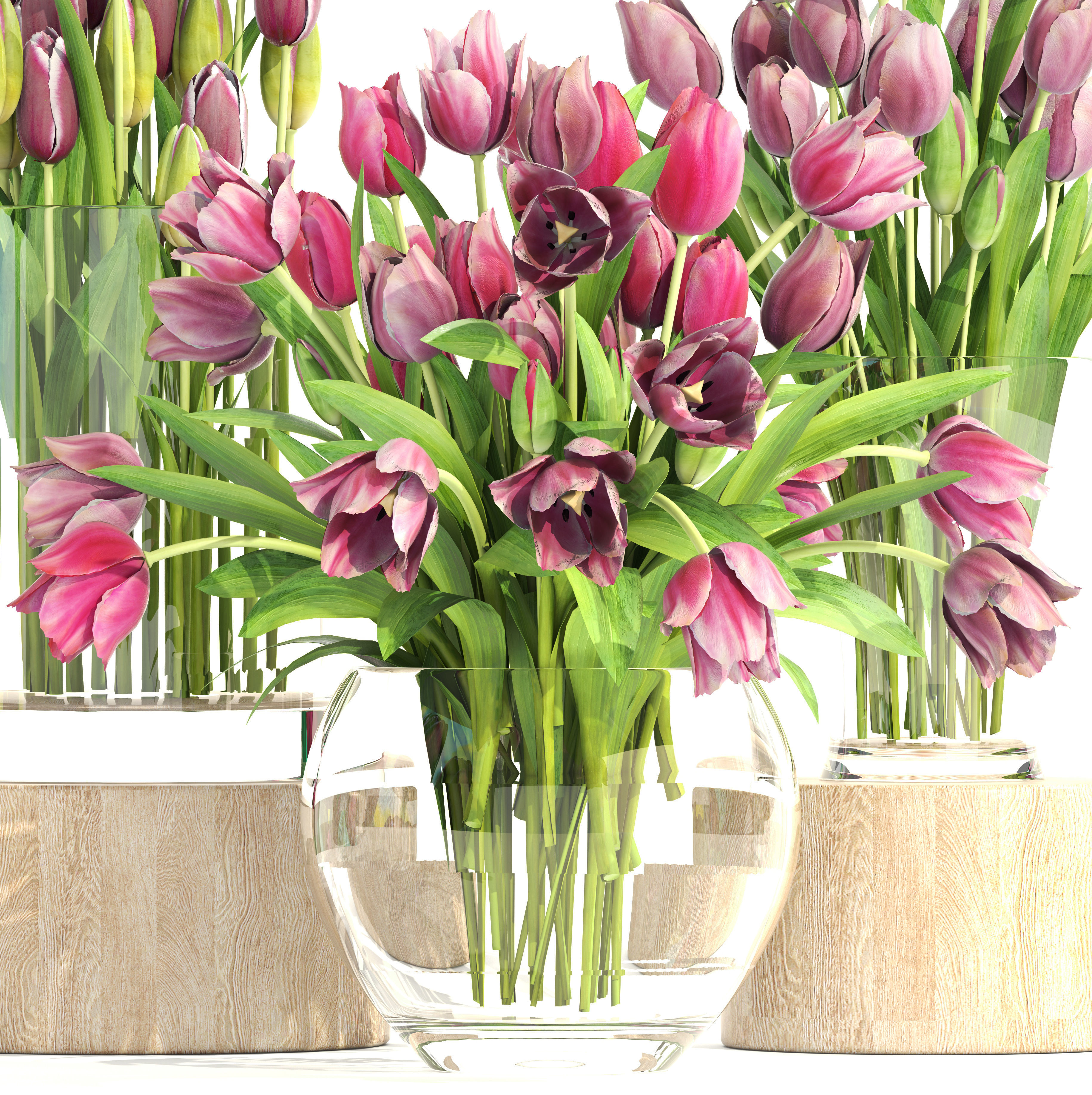 Bouquet of tulips 3 pieces 3D model_8