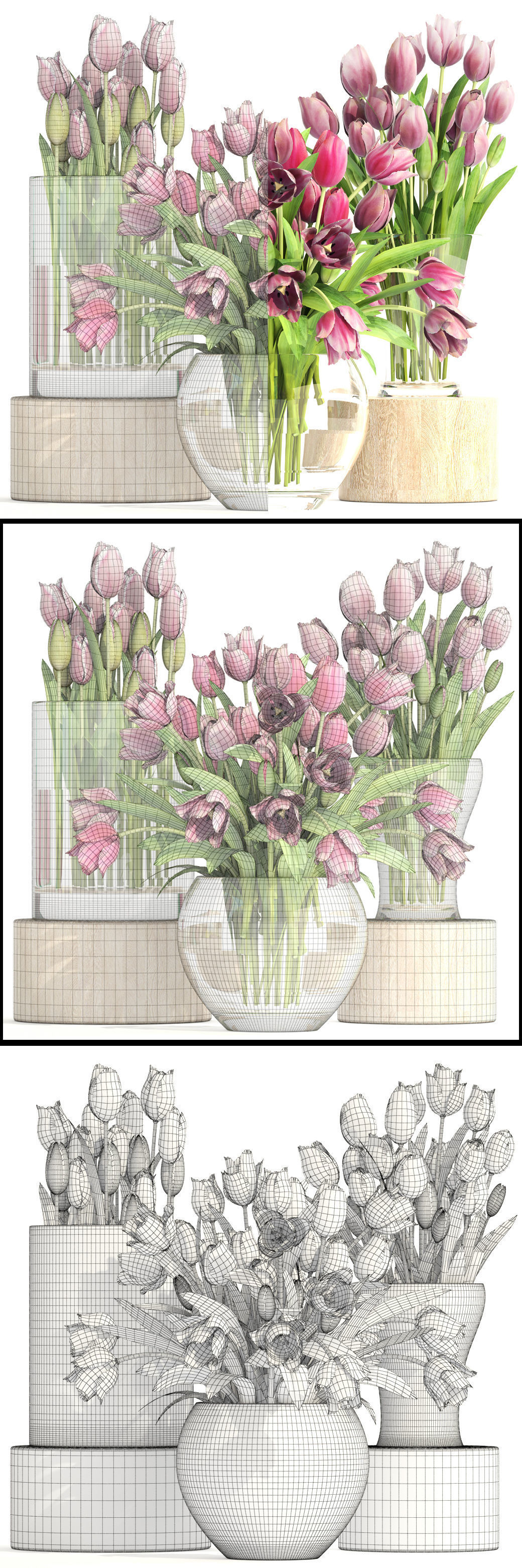 Bouquet of tulips 3 pieces 3D model_3