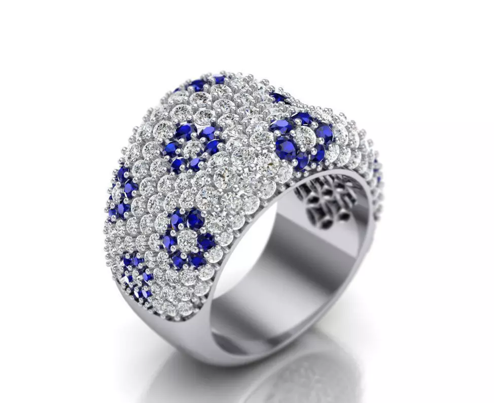 Diamond fashion ring with Blue Sapphires 3D print model