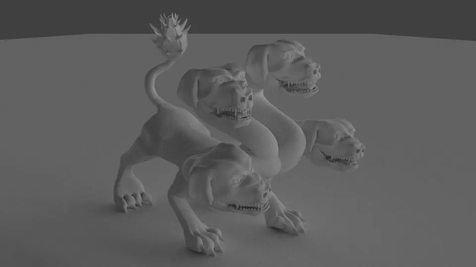Cerberus dog with three heads and two tails 3D print model_0