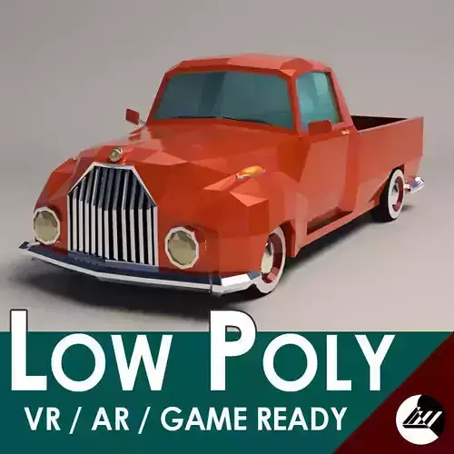 Low-Poly Cartoon Vintage Pickup Truck Low-poly 3D model