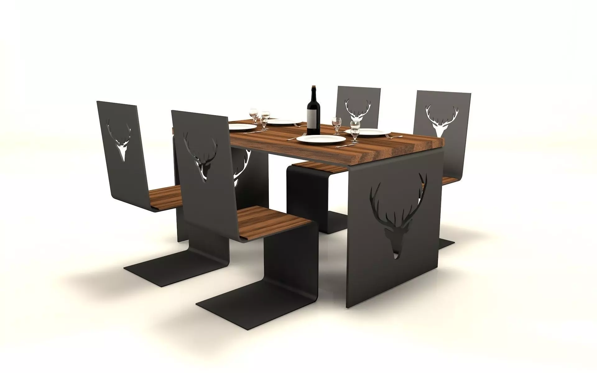 Table with chairs Free 3D model_0