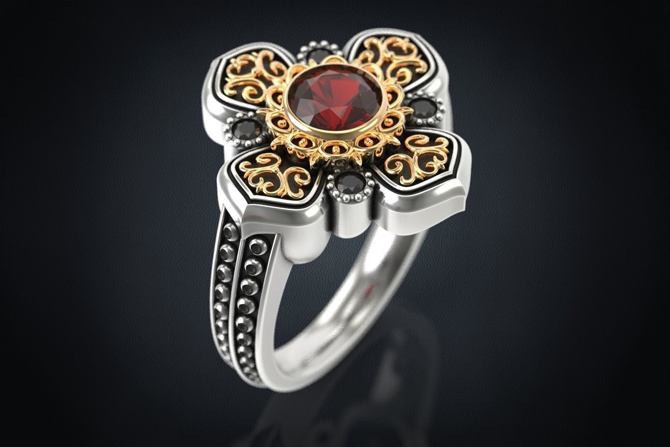 Ring with patterns and diamonds for antiquity 325 3D print model_4