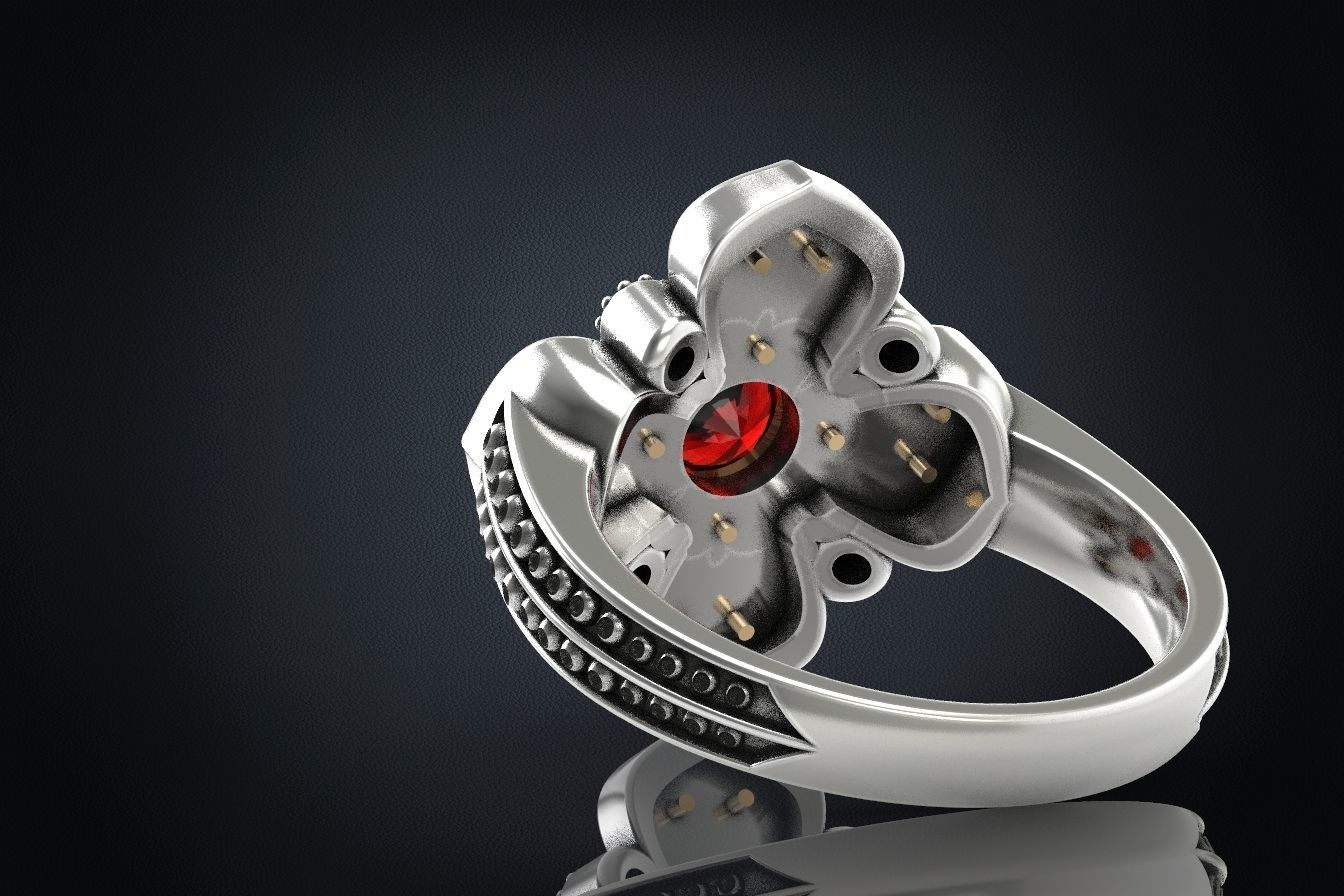 Ring with patterns and diamonds for antiquity 325 3D print model_8