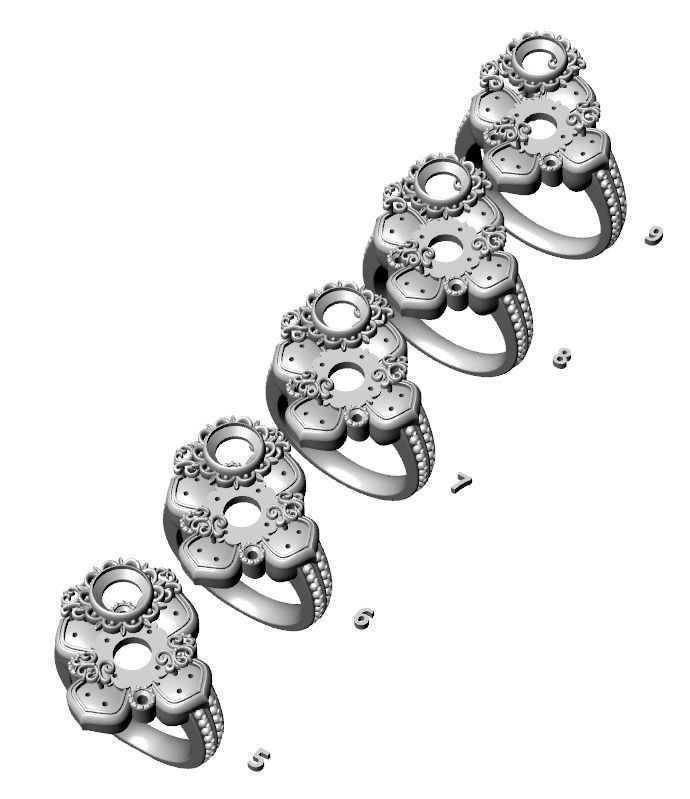 Ring with patterns and diamonds for antiquity 325 3D print model_17