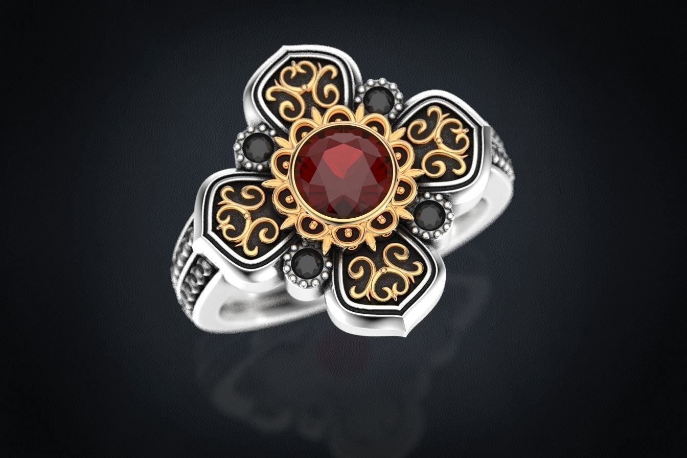 Ring with patterns and diamonds for antiquity 325 3D print model_9