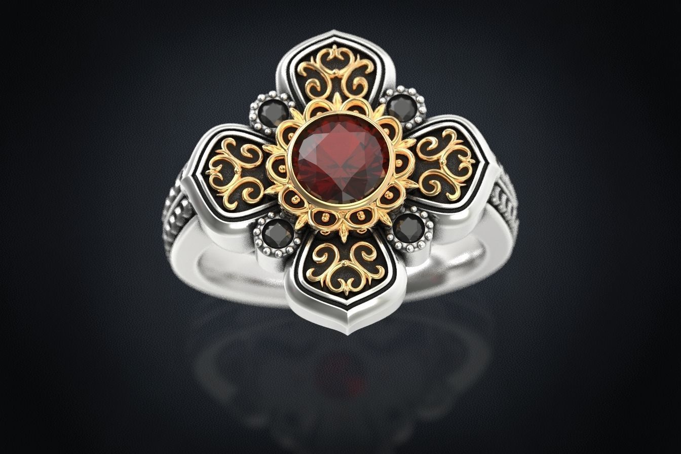Ring with patterns and diamonds for antiquity 325 3D print model_11