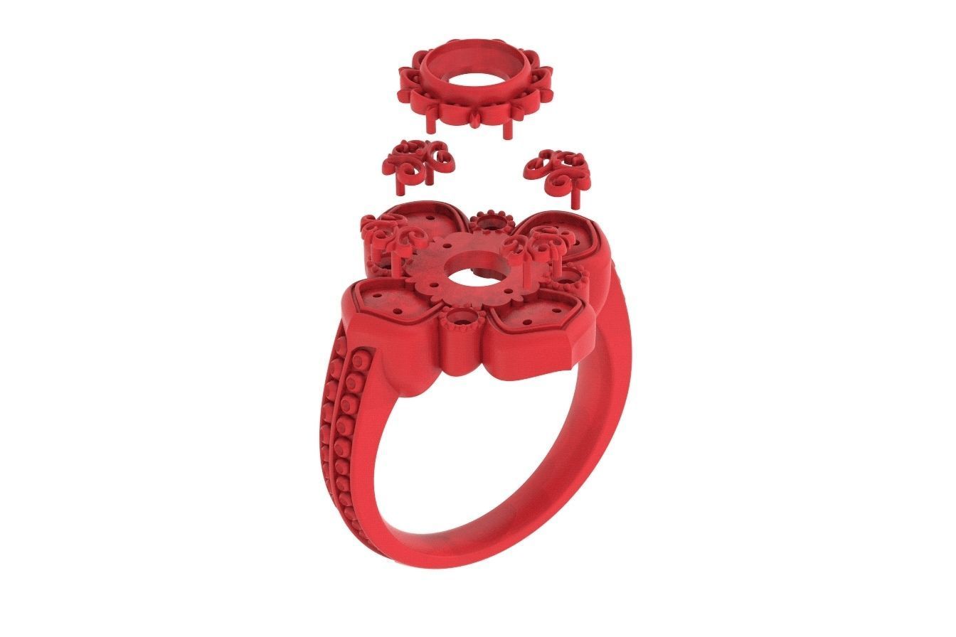 Ring with patterns and diamonds for antiquity 325 3D print model_12