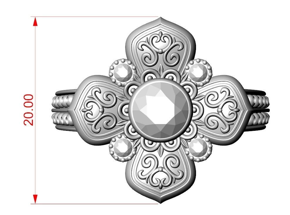Ring with patterns and diamonds for antiquity 325 3D print model_19
