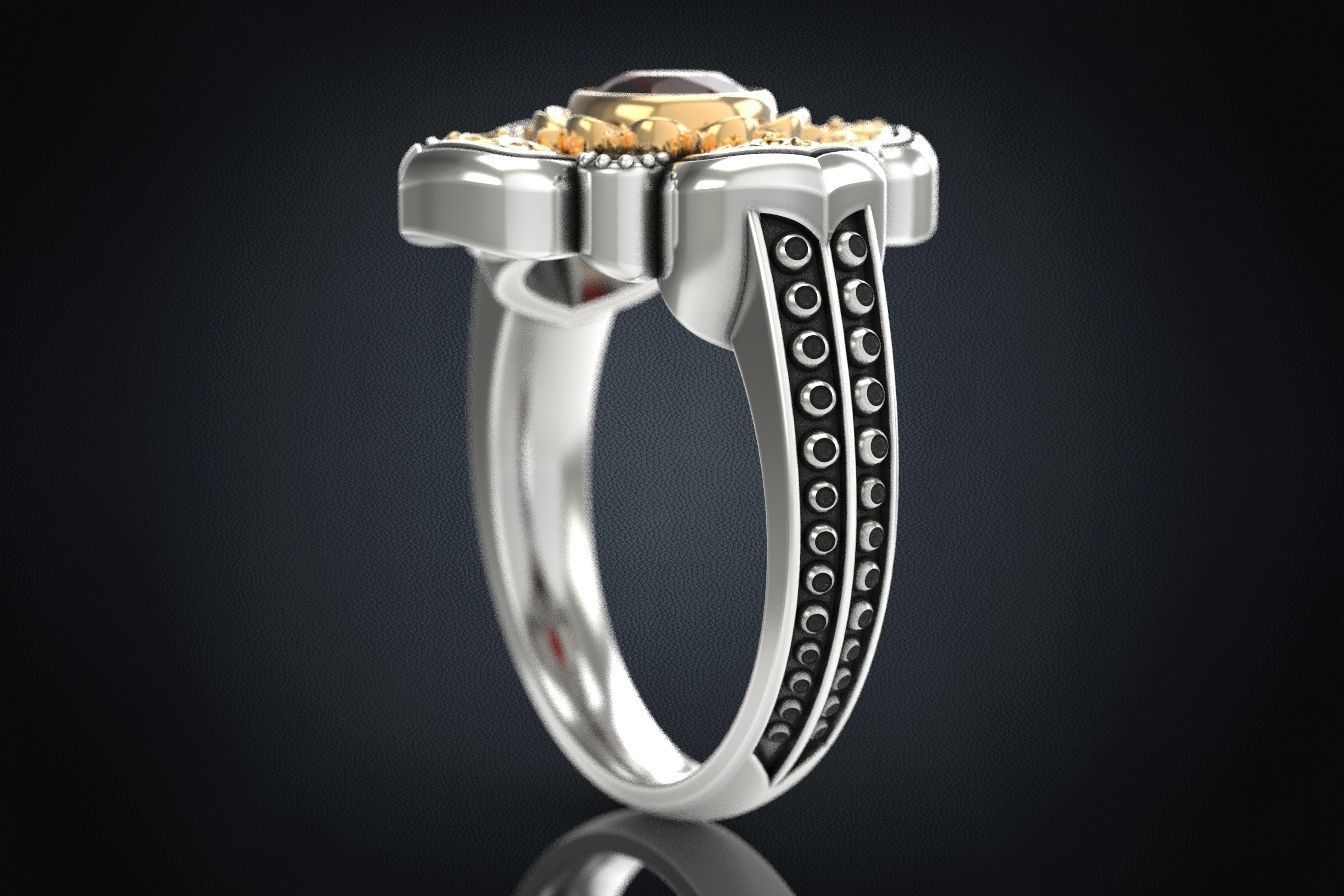 Ring with patterns and diamonds for antiquity 325 3D print model_6