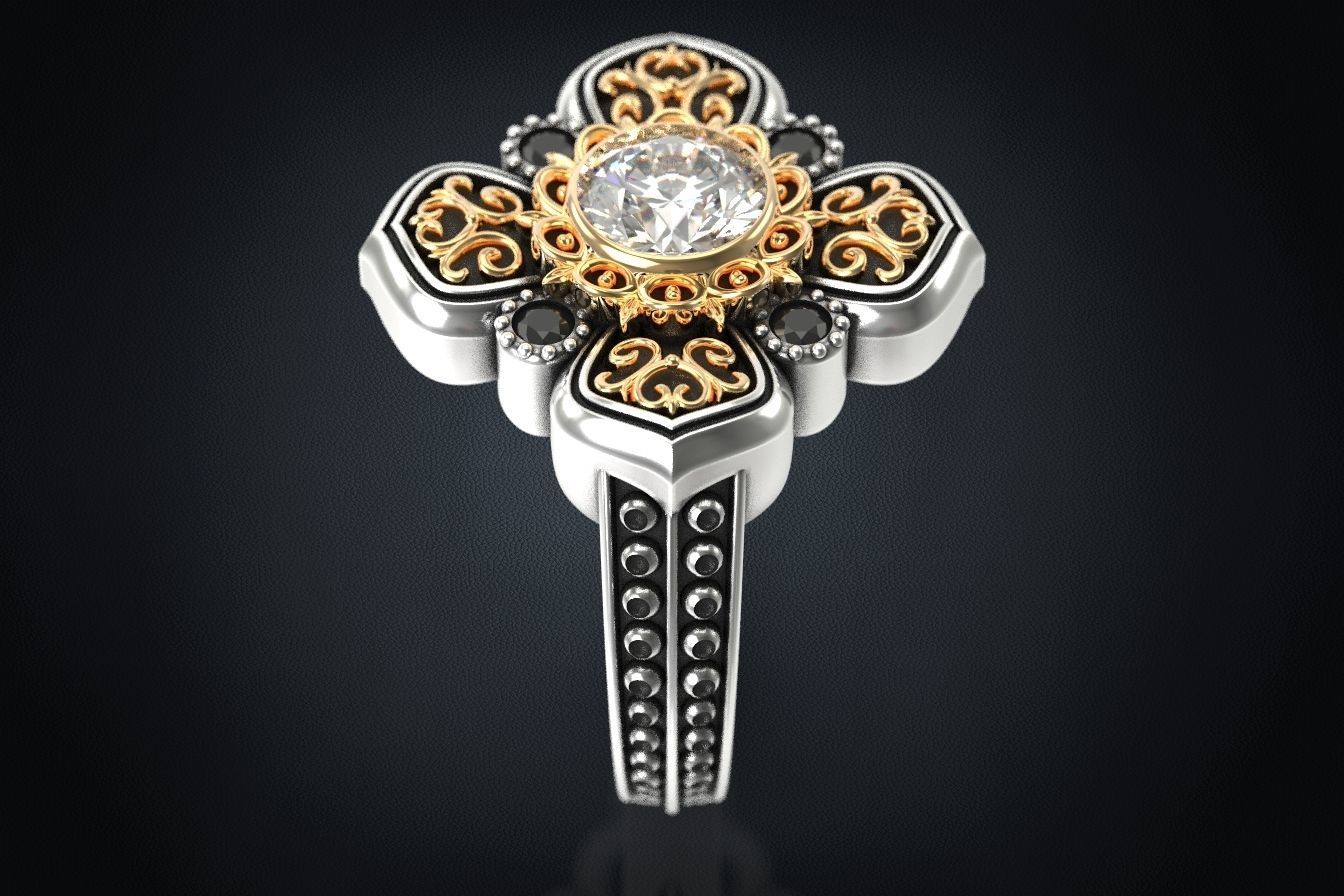 Ring with patterns and diamonds for antiquity 325 3D print model_1