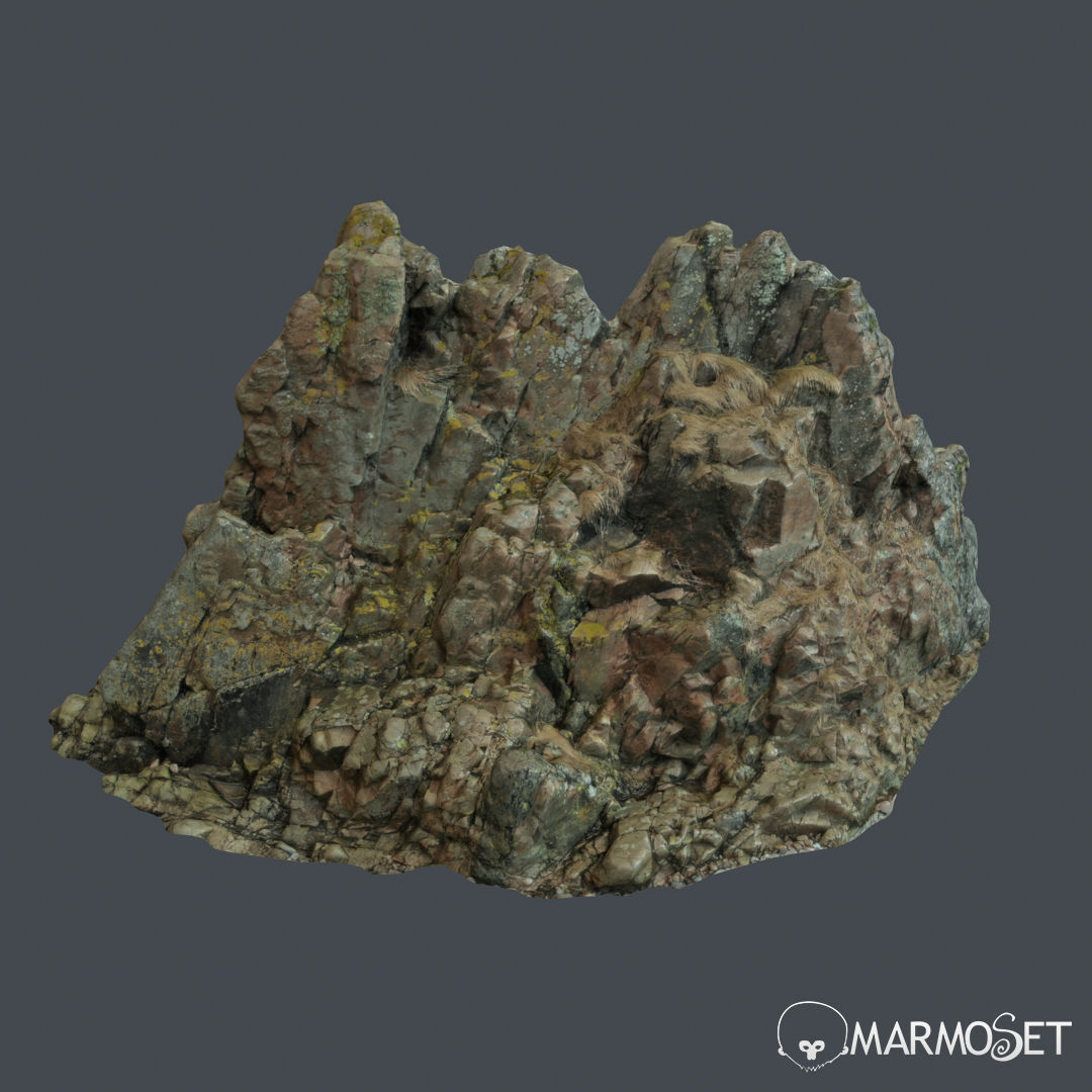 3d scanned rock cliff H Low-poly 3D model_4