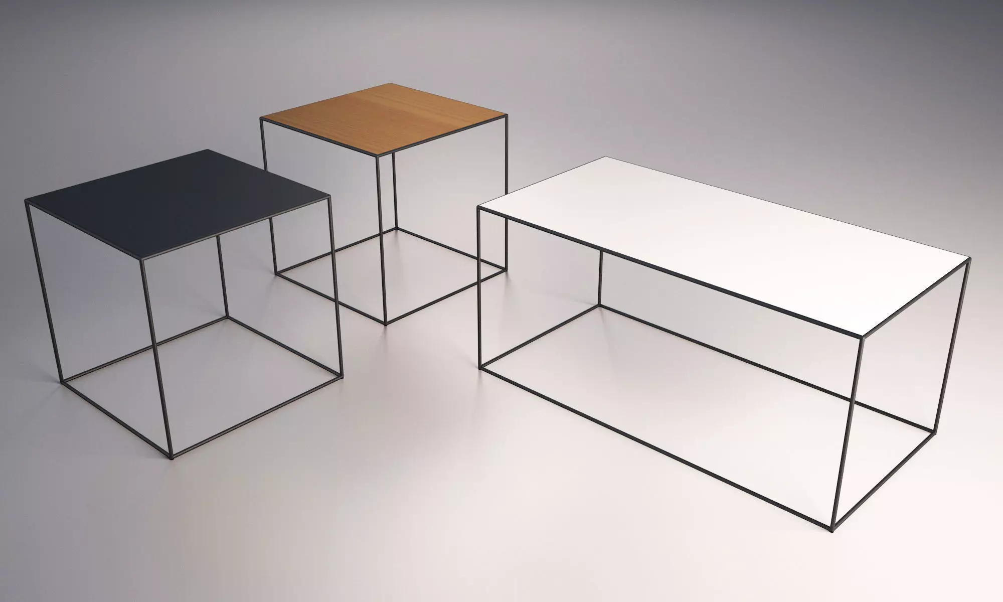 Table set three side tables with top and base 3D model