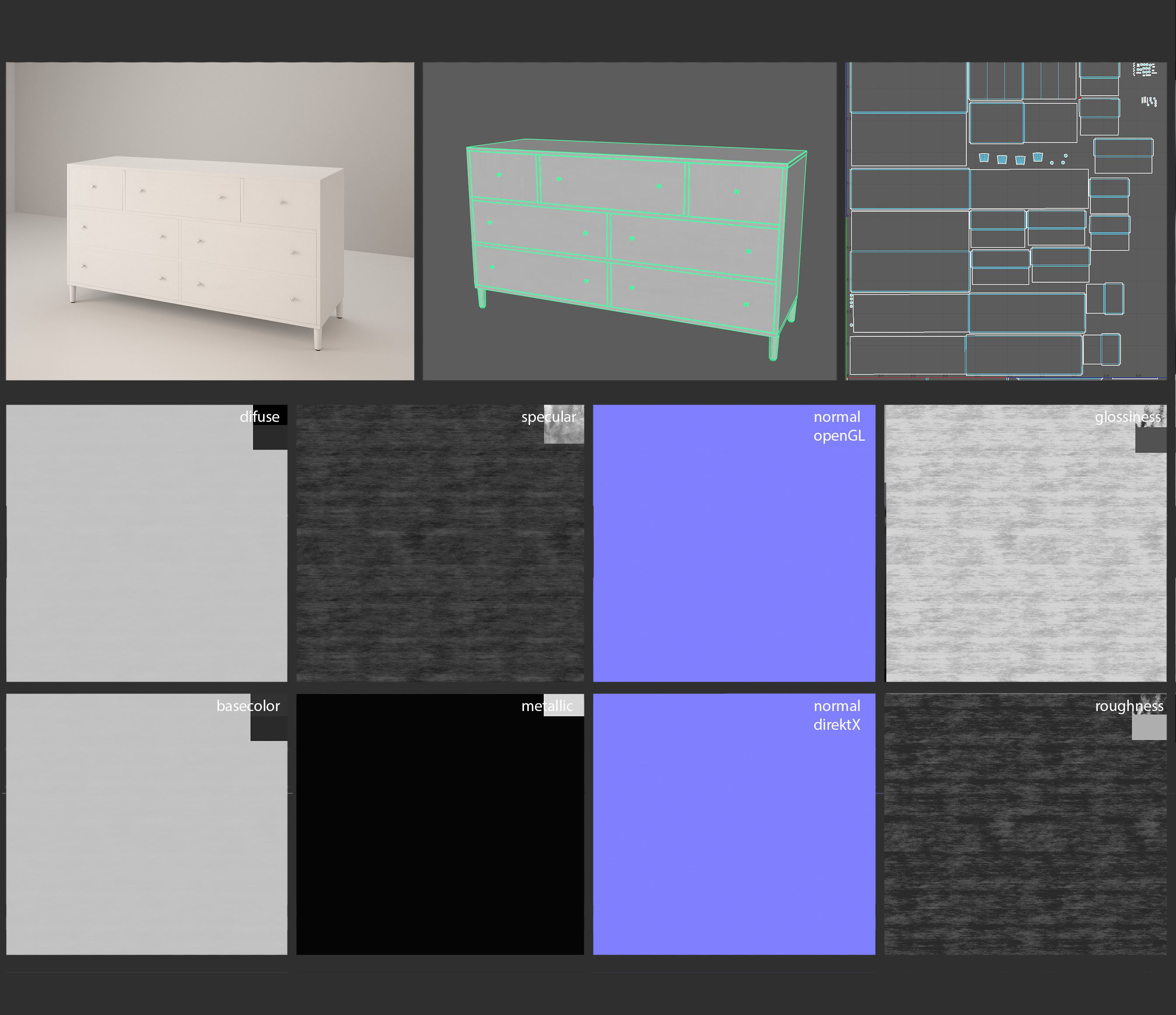 Bedroom Furniture Set Cottage 3D model_8