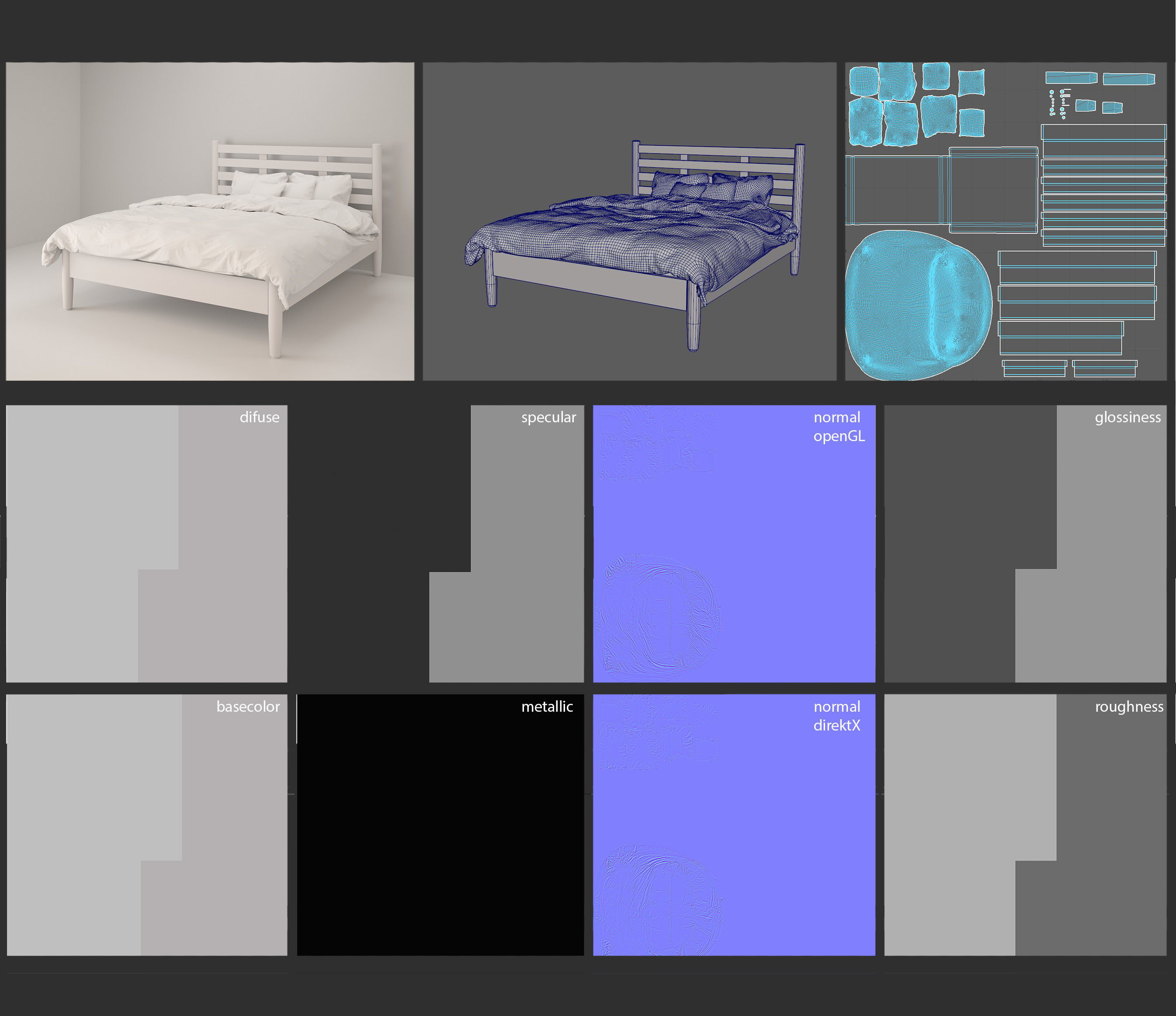 Bedroom Furniture Set Cottage 3D model_5