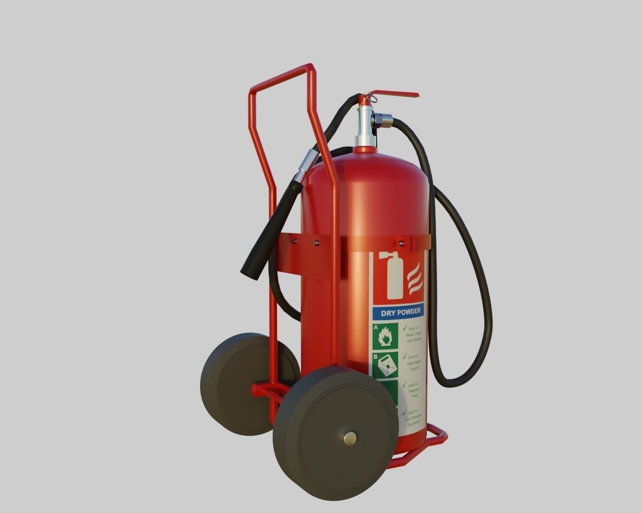 Wheeled Fire Extinguisher - Safety and Emergency Equipment Low-poly 3D model_5