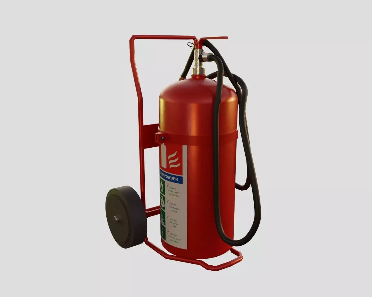 Wheeled Fire Extinguisher - Safety and Emergency Equipment Low-poly 3D model_0