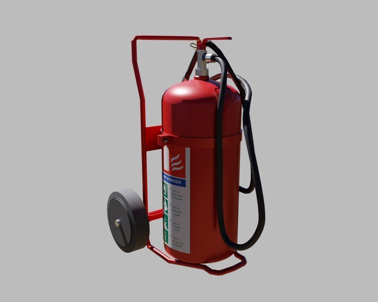 Wheeled Fire Extinguisher - Safety and Emergency Equipment Low-poly 3D model_4