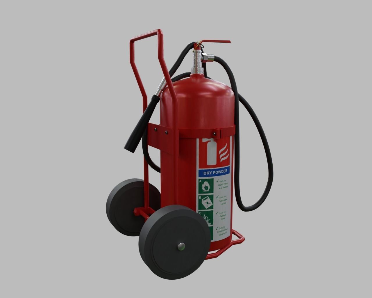 Wheeled Fire Extinguisher - Safety and Emergency Equipment Low-poly 3D model_3