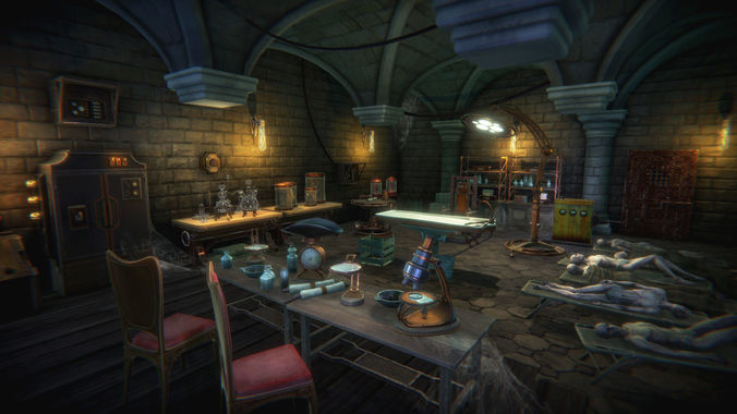Mad scientist lab scene Low-poly 3D model