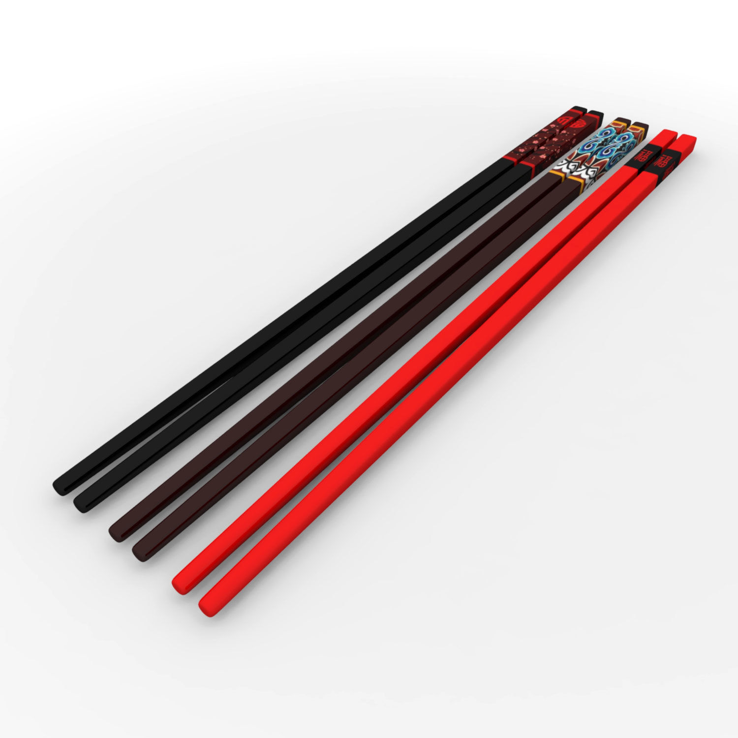 Chinese Chopsticks - Wood - Three Pairs Low-poly 3D model_1
