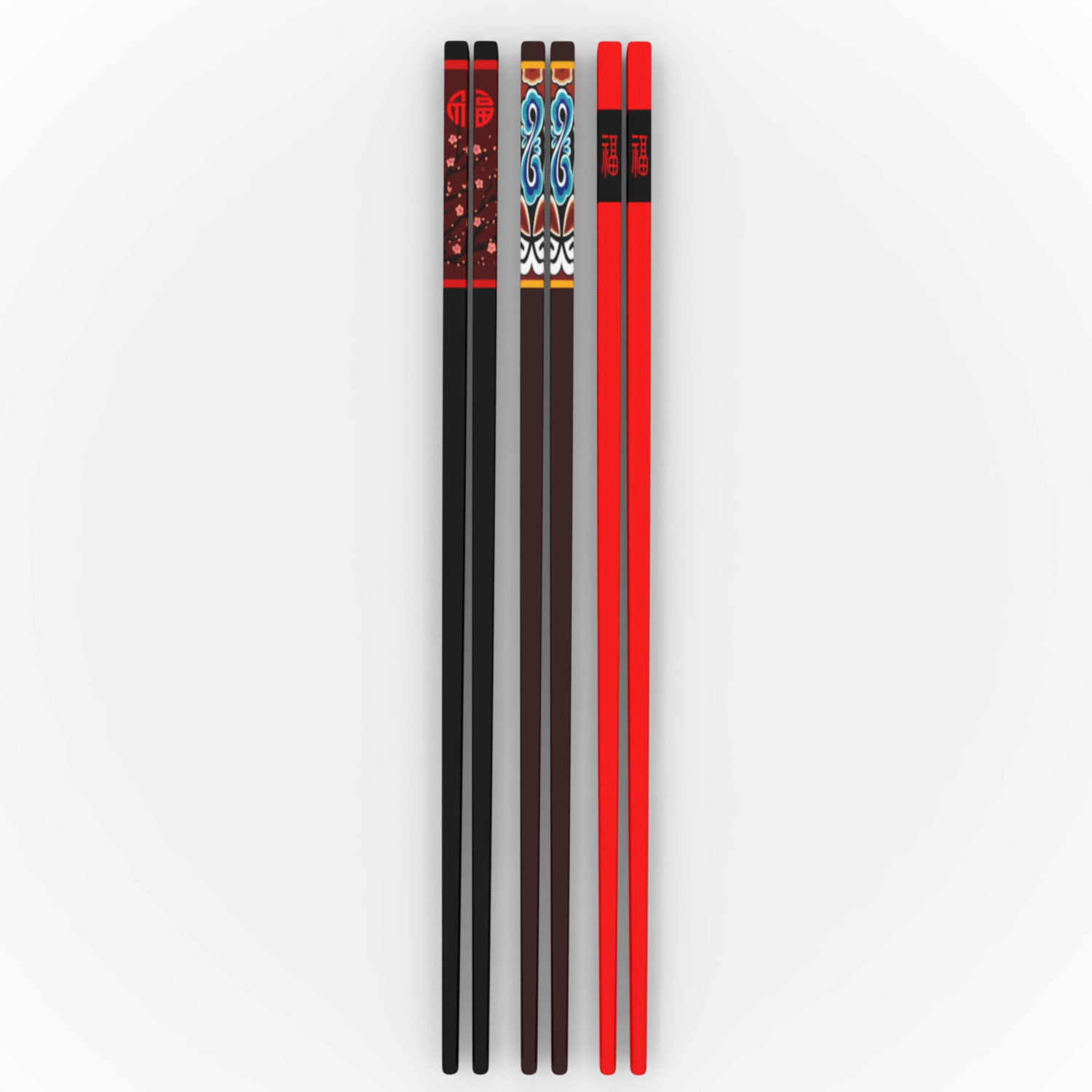 Chinese Chopsticks - Wood - Three Pairs Low-poly 3D model_3