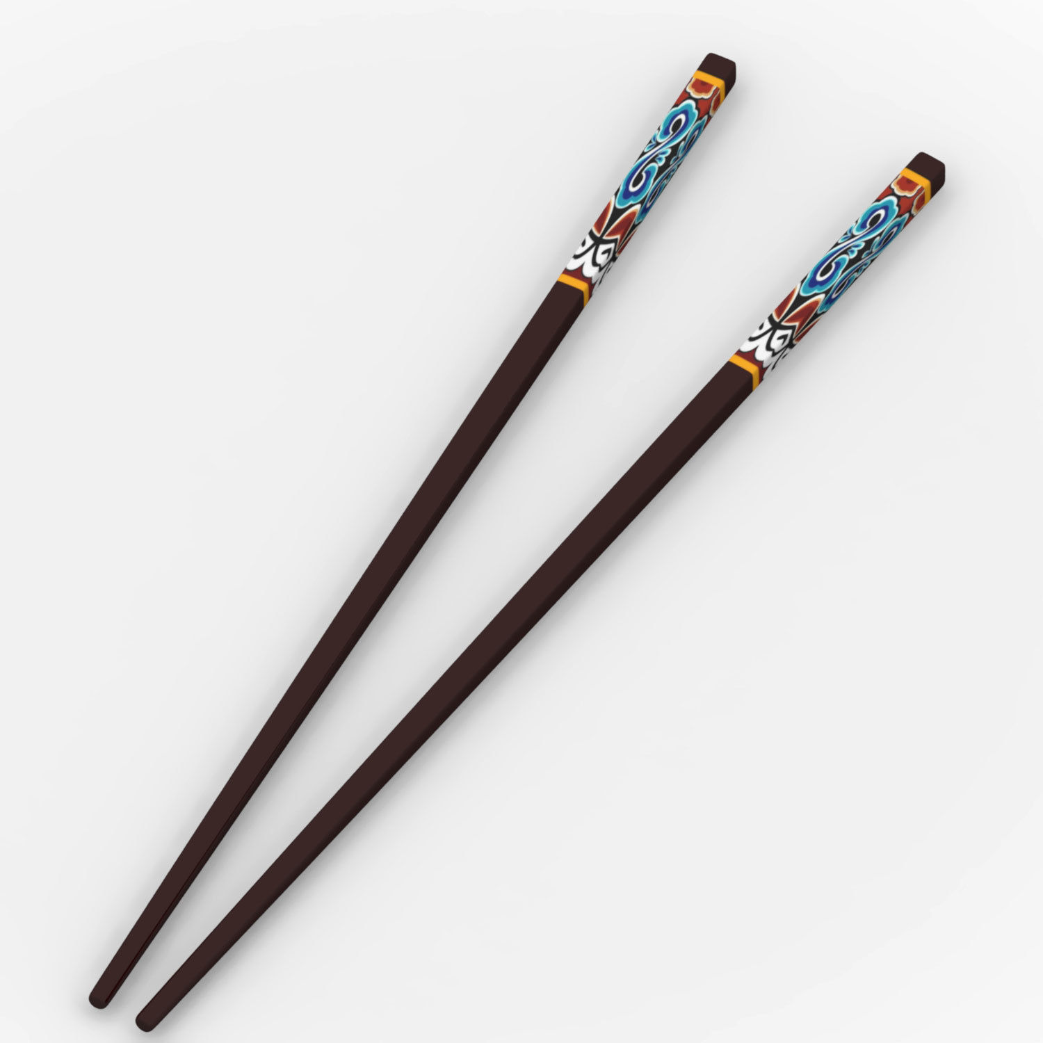 Chinese Chopsticks - Wood - Three Pairs Low-poly 3D model_7