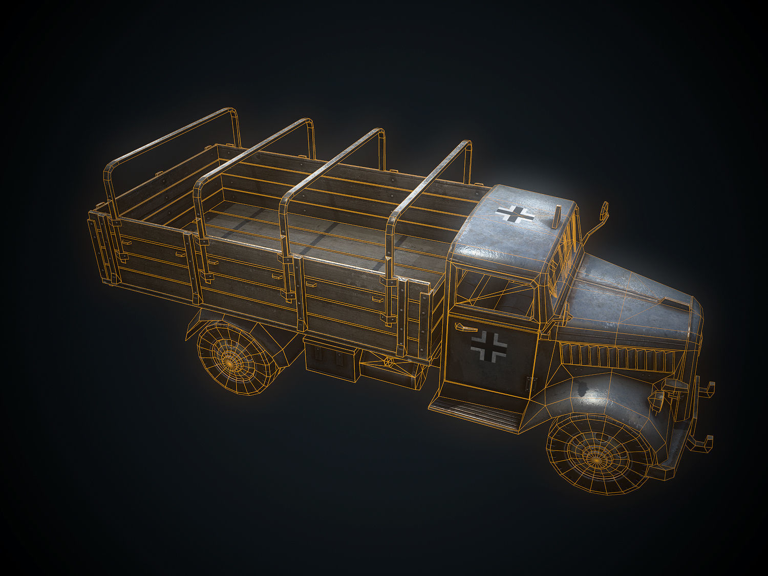 Low Poly Opel Blitz Truck Low-poly 3D model_5