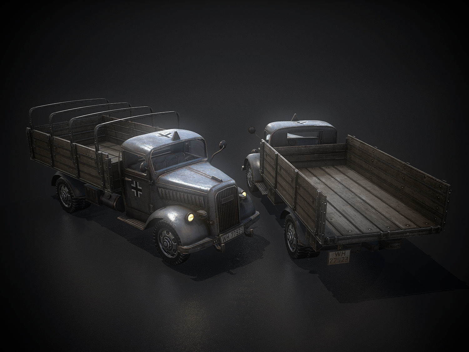 Low Poly Opel Blitz Truck Low-poly 3D model_4