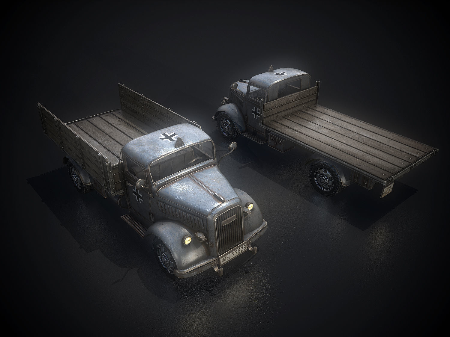 Low Poly Opel Blitz Truck Low-poly 3D model_3