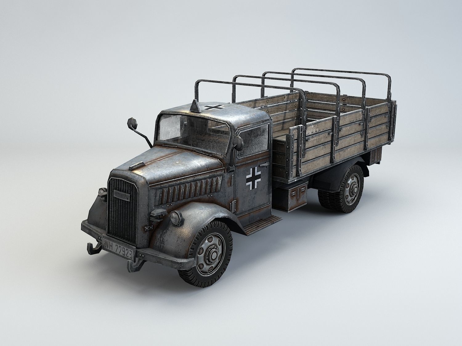 Low Poly Opel Blitz Truck Low-poly 3D model_7