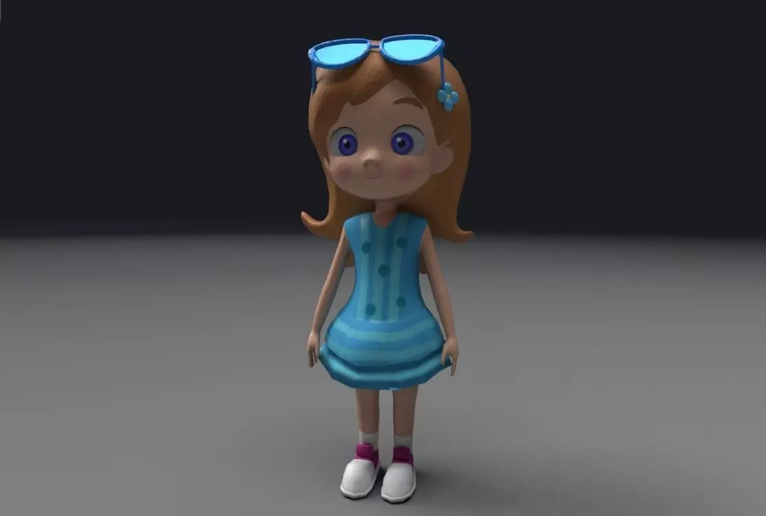 Little girl Low-poly 3D model_0
