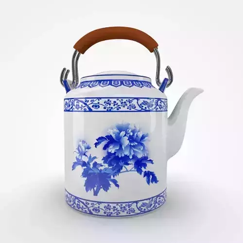 Chinese Blue and White Porcelain Teapot - Peony and Fu 