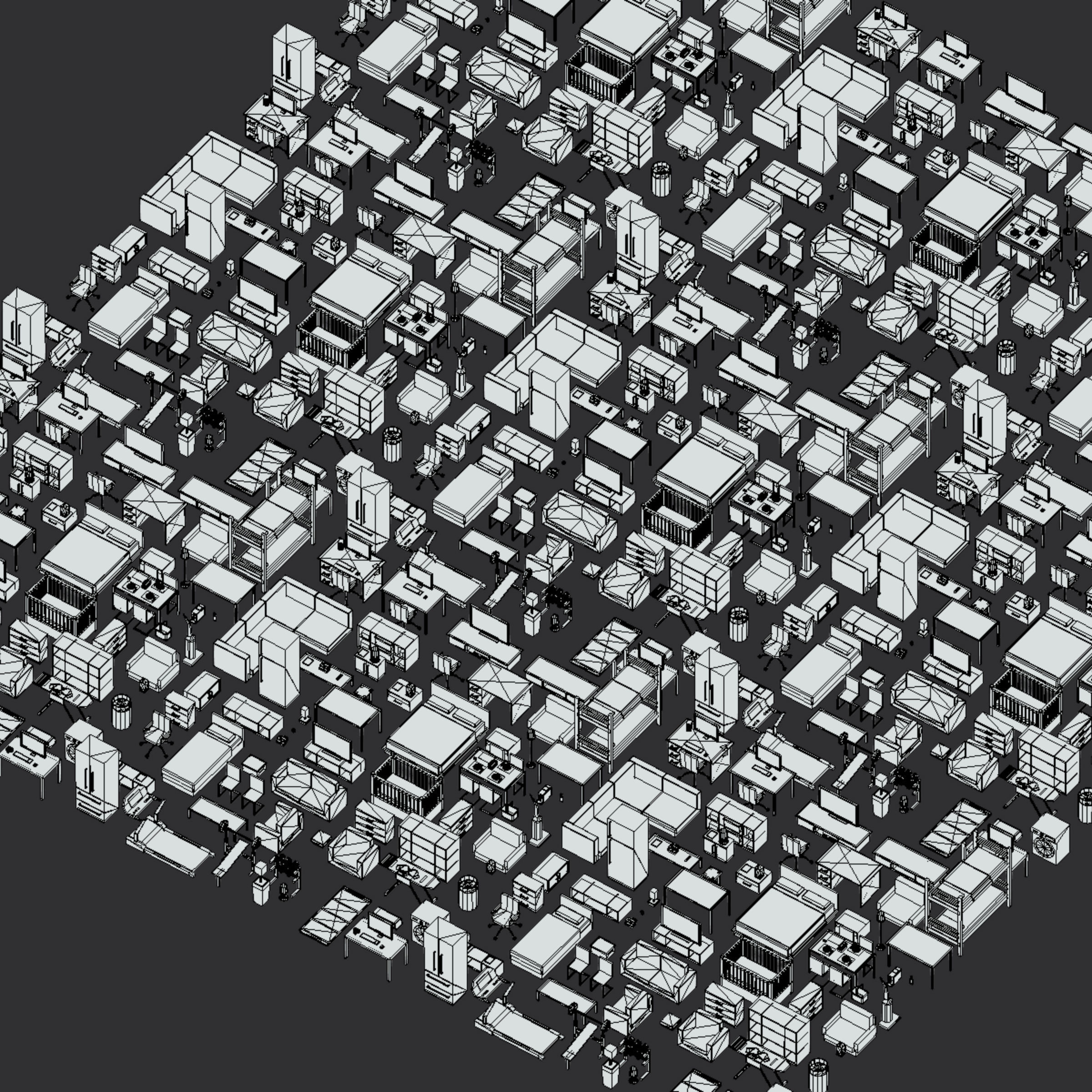 100 object Isometric Home Office Furniture Fitness Pack Low-poly 3D model_33