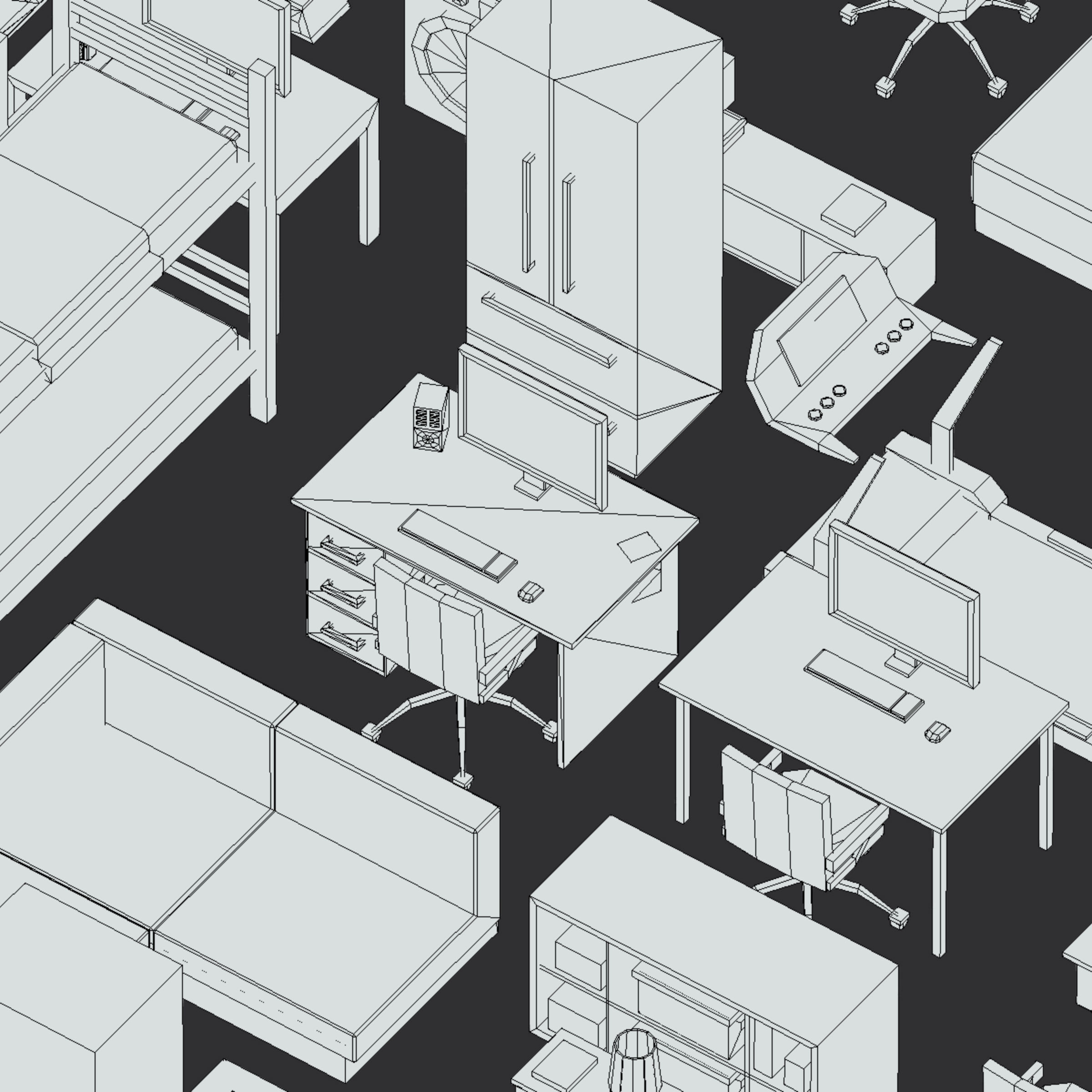 100 object Isometric Home Office Furniture Fitness Pack Low-poly 3D model_30