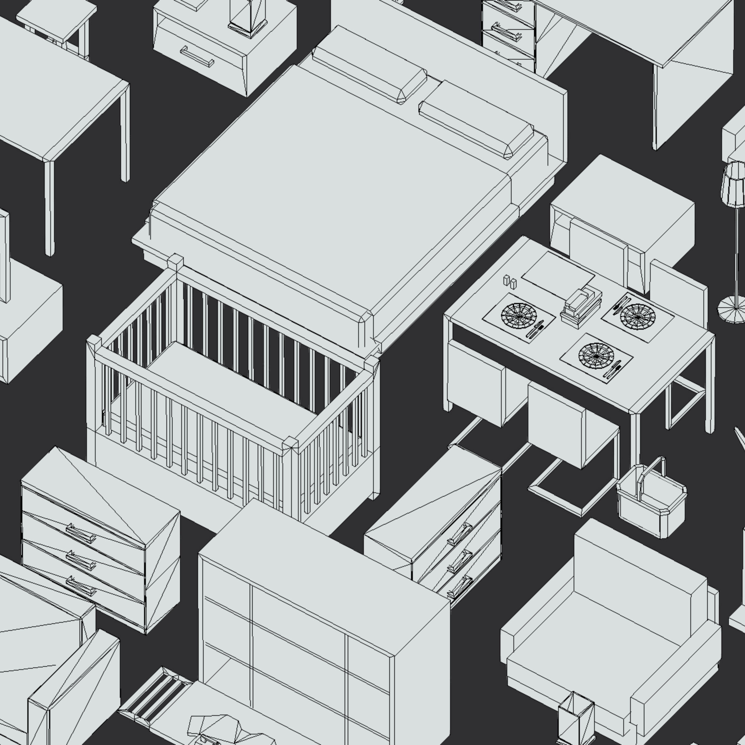 100 object Isometric Home Office Furniture Fitness Pack Low-poly 3D model_27