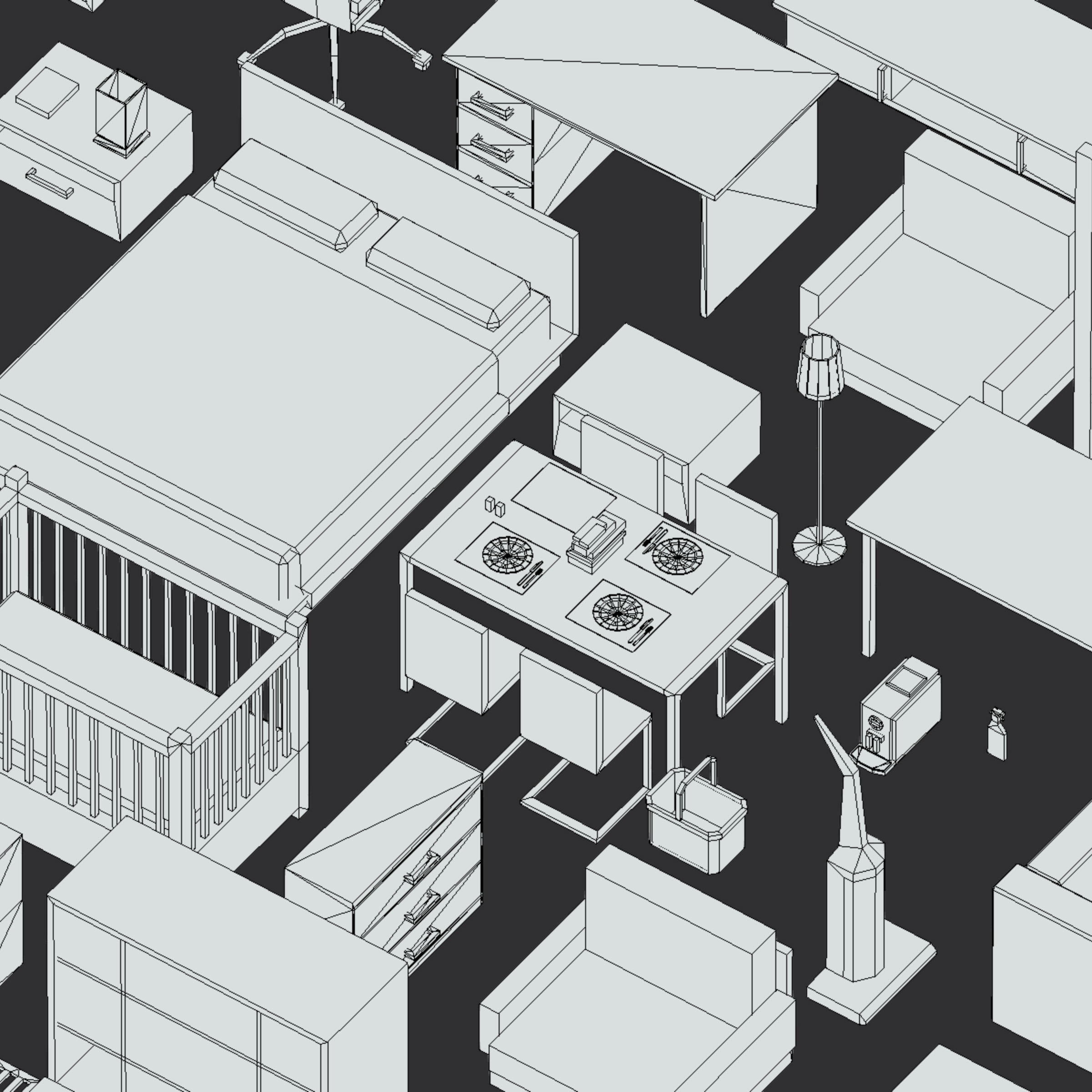 100 object Isometric Home Office Furniture Fitness Pack Low-poly 3D model_32