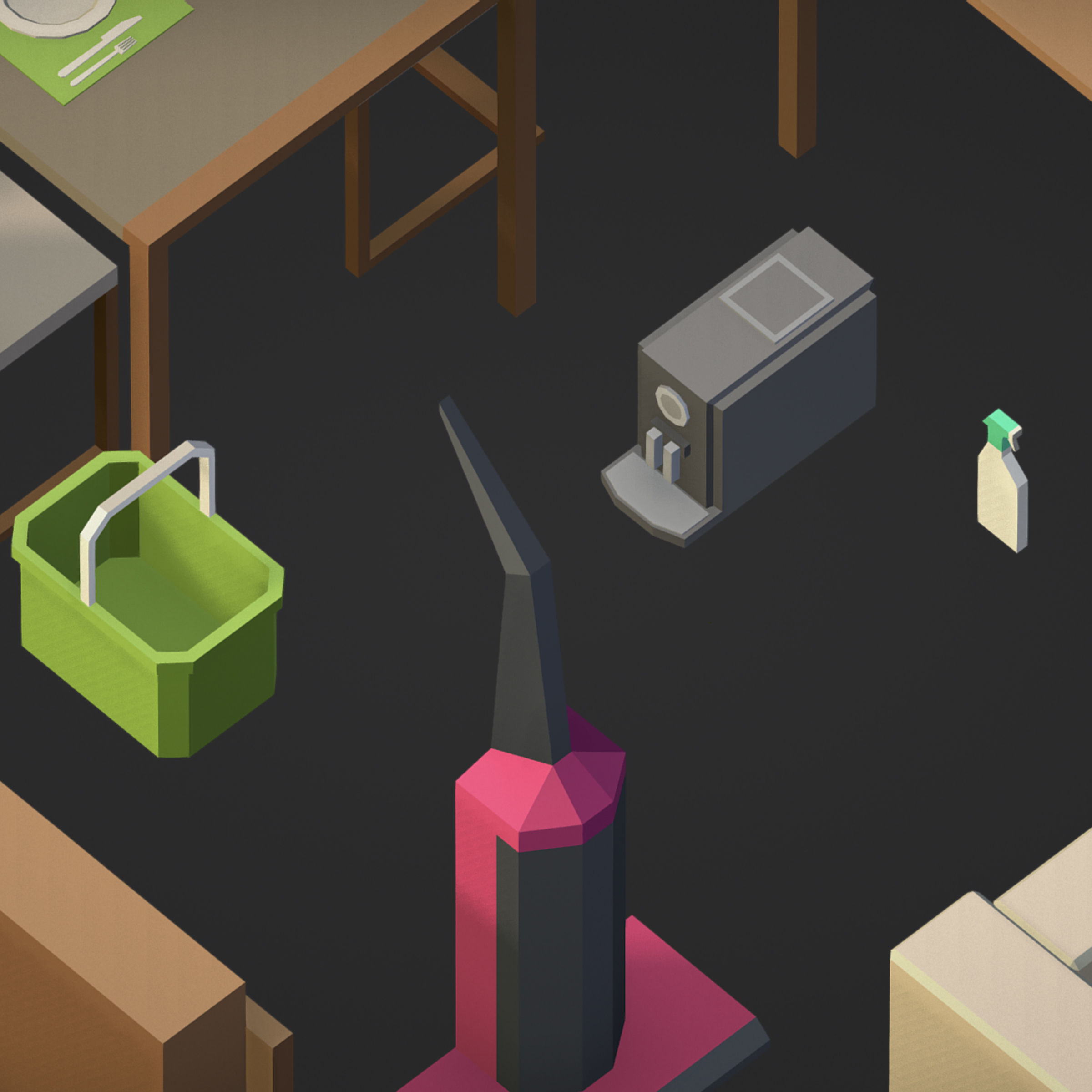 100 object Isometric Home Office Furniture Fitness Pack Low-poly 3D model_19