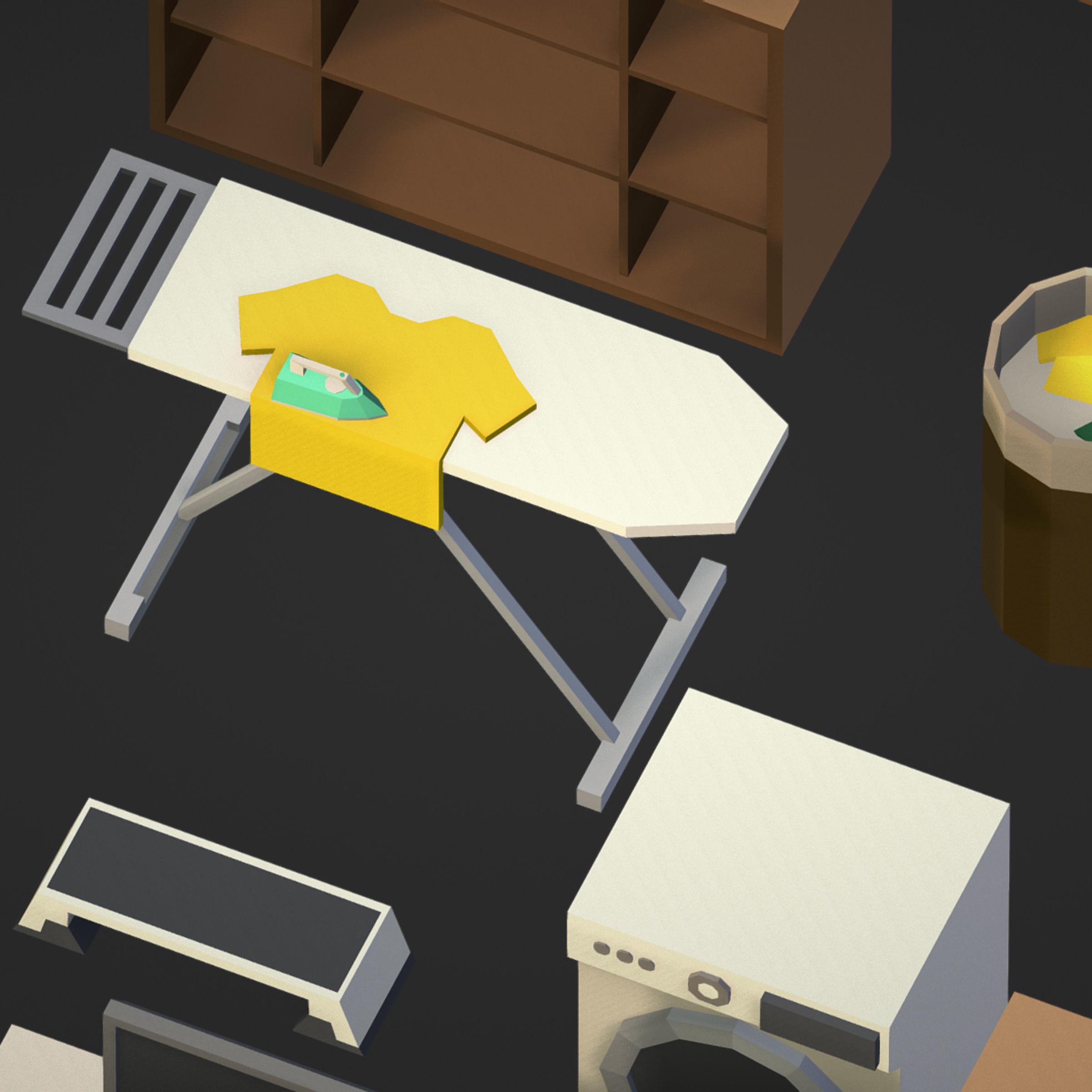 100 object Isometric Home Office Furniture Fitness Pack Low-poly 3D model_16